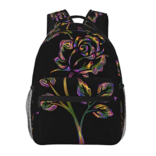 Sac à dos ordinateur portable noir et doré à motif fleurs grand format de taille unique