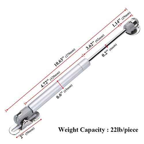 Naierdi [4 Pack] Lift Support,Gas Strut,Soft Close Hinges,100N/22Lb Gas Spring, Lid Support, Kitchen Cabinet Hinges, Toy Box Hinges, Gas Shocks #TOP1