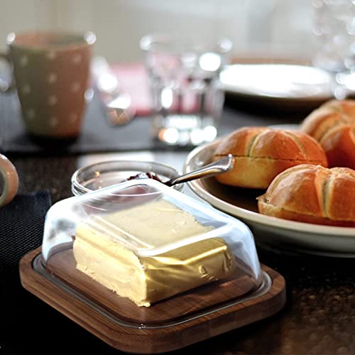 Foto von Theo&Cleo Butterdose aus Glas und Bambus , Umweltfreundlicher und nachhaltiger Bambus , Hochwertiger Glasdeckel , Butter Box , 250 g Butter