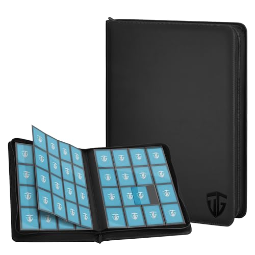 Image of 16 Pockets Trading Card Zipper Binder for 1000+ Cards| Secure Side Loading Pockets | Trading Card Album Folder | Compatible with YuGiOh, MTG,Sports Cards (Black 16)