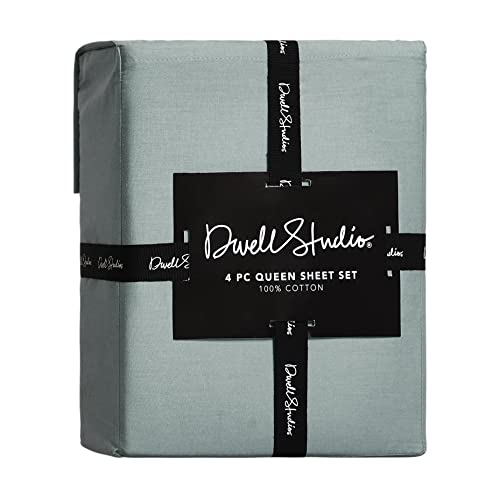 Dwell Studio 100% Cotton Percale Sheet Set - Deep Pocket, 4 Piece - 1 Flat, 1 Deep Pocket Fitted Sheet And 2 Pillowcases, Crisp Cool And Strong Bed Linen (Queen, Desert Sage) #TOP3