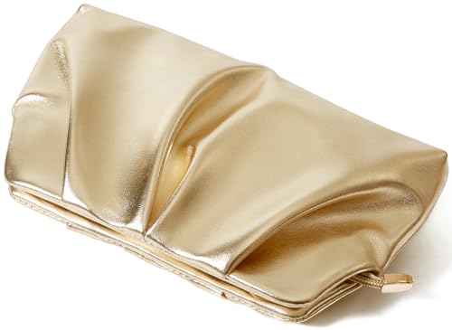 Image of Women Clutch Bag Dressy Formal Handbag Pleated PU Clutch Purse Detachable Chain