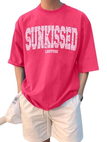 Image of LEOTUDE Half Sleeve Oversized Cottonblend Round Neck Drop Shoulder Printed Men's T-Shirt (Color Black)