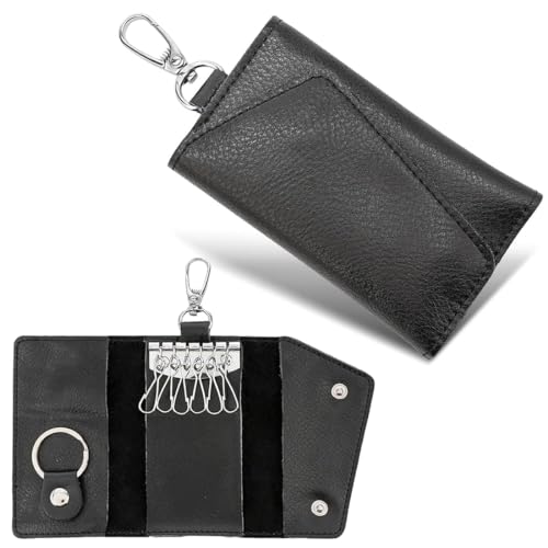 KSJEHW Porte-clés en Cuir véritable pour Hommes et Femmes, Portefeuille pour clés de Voiture en Cuir véritable avec Double Fermeture éclair pour Homme et...