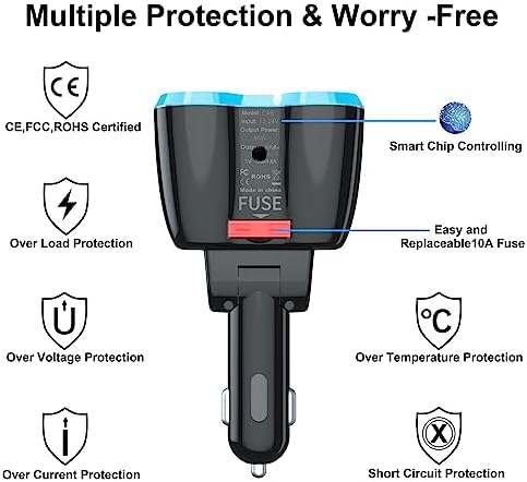 Ładowarka samochodowa USB C, rozdzielacz do zapalniczki, adapter 2 gniazda typu C, wiele gniazd zasilania 12 V/24 V 80 W DC z przełącznikiem woltomierza LED, 5,8 A, podwójny port USB, do telefonu komórkowego, GPS kamera