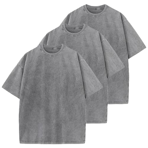 T-shirts à manches courtes en coton épais avec col rond vintage