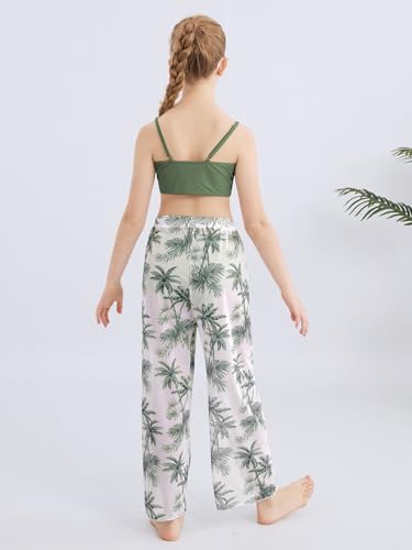 Image of Girls Swimsuit 3 Piece Bathing Suit Criss Cross Bikini Set Tropical Floral Swimwear with Mesh Cover Up Pants Size 9-16Y