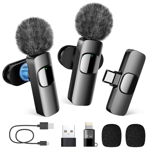 MULBEVD Wireless Lavalier Microphone for iPhone/Android, 2 Mini Lapel Mic with Magnetic Clip, Wireless Microphones with Noise Cancelling for Vlogging, Live, Video Recording, TikTok, YouTube