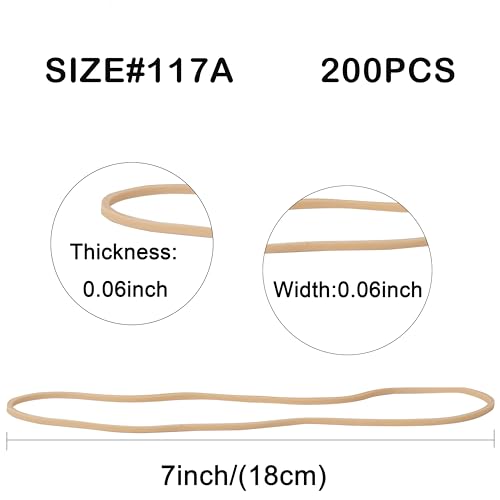 AMUU Rubber Bands Size #117A 200pcs Rubber BandsLarge, Big Elastic Bands for Office Supplies Trash Cans File Folders Litter Box large Strong Rubber Bands (7\" x 1/16\") Beige