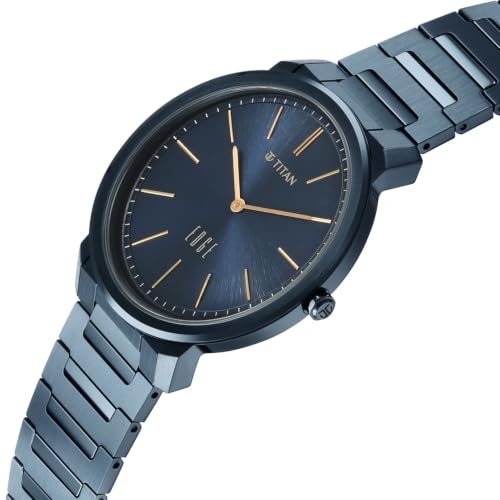 Image of EDGE Meister with Quartz Analog 2 Hands Display Blue Dial Solid Link Blue Plated 316L Stainless Steel Strap Watch for Men - 10065QM03