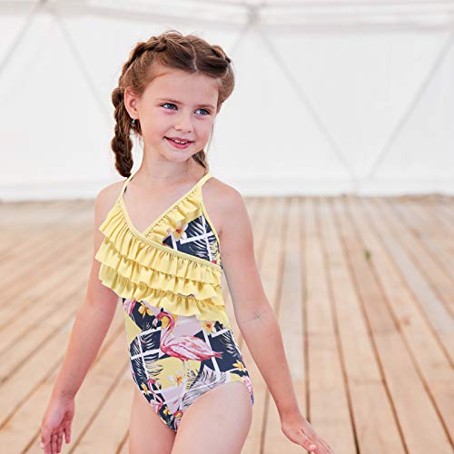 Image of Girls One Piece Swimsuits Hawaiian Ruffle Swimwear Beach Bathing Suit for Summer Vacation
