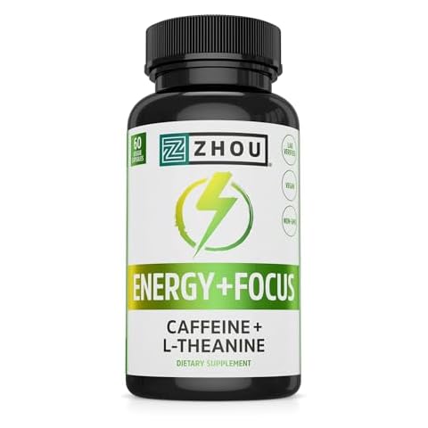 Zhou Natural Caffeine Pills 100mg with L-Theanine 200mg, Nootropic Supplement, Clean Energy, Endurance and MentalFocus, Non-GMO, Vegan, Gluten-Free, 60 Capsules Cover