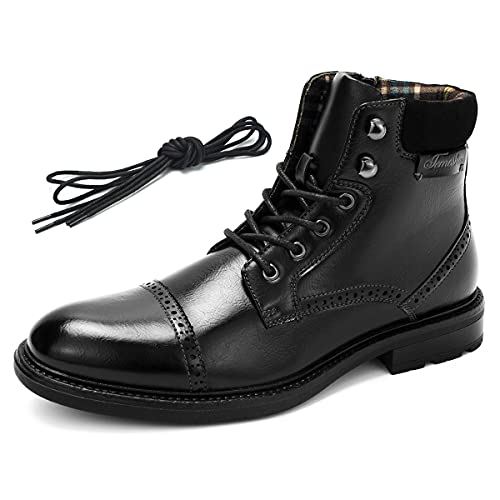 Temeshu Mens Casual Lace Up Motorcycle Boots Classic Combat Ankle Boots(with shoelaces) HH06 - Main Image