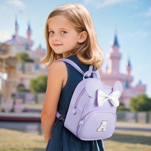 Image of Toddler Backpack for Girls Kids - Birthday Gifts for 6 7 8 9 10 Year Old Girls Bookbag, School Backpack for Teen Girl with Cute Bow, Initial Purple A