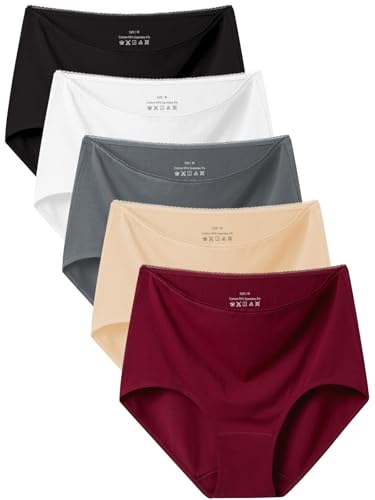 Vevmon Cotton Underwear for Women High Waisted Full Coverage Soft Stretch Briefs Breathable Comfort Ladies Panties 5 Pack