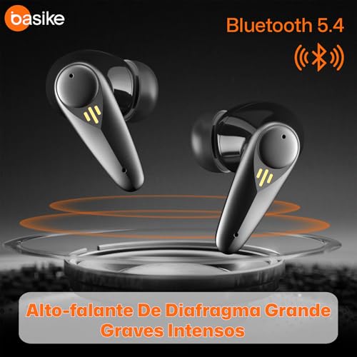 Basike Fone de Ouvido Gamer Sem Fio 2.4GHz, Latência Baixa de 30ms, Bluetooth 5.4, Microfone c/ Canc