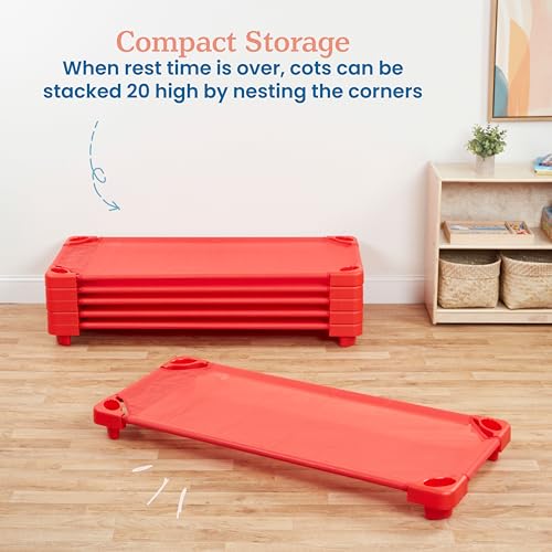 Image of ECR4Kids - ELR-16127-RD Childrena€s Naptime Cot, Stackable Daycare Sleeping Cot for Kids, Heavy-Duty, 52-Inches L x 23-Inches W, Ready-to-Assemble, Kids Bed, GREENGUARD [Red] Certified (Set of 6)