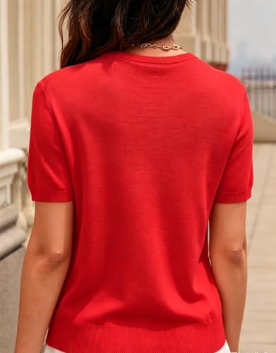 Image of SANGTREE Short Sleeve Sweater for Women Crewneck Summer Knit Tops | Summer Knit Pullover Tops.Perfect for Daily,Work,Home,Holiday,Travel,Shopping Etc.