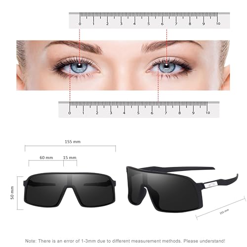 Image of Non Polarized Mirrored Oversized Sports Sunglasses for Men Women, Outdoor Cricket Cycling Hiking Fishing Running Driving Baseball UV 400 Protection Anti Glare Goggles (BLACK)