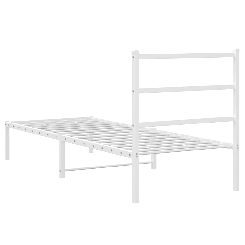 vidaXL Estructura de Cama con Cabecero, Somier de Cama, Armazón Marco de Cama, Cama de Invitados para Dormitorio, Metal Blanco 80x200 cm