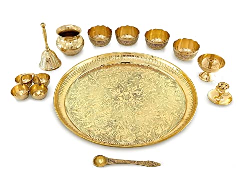 Ensemble Puja Thali en laiton de qualité supérieure signé BENGALEN