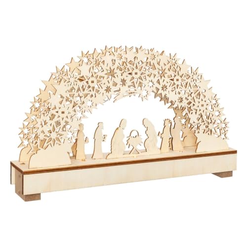 Feeric Lights et Christmas - Crèche de noël Lumineuse avec santons 9 santons Bois h19cm