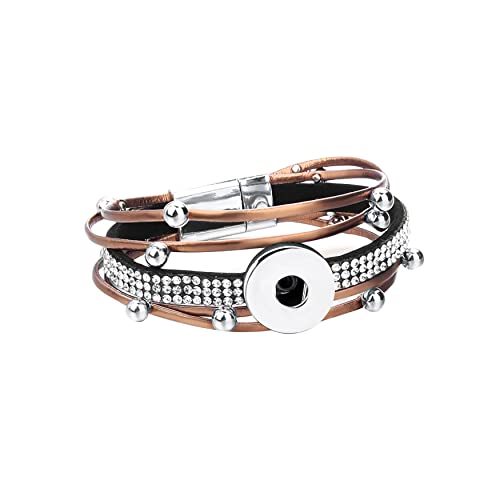 ANDANTE Leder Armband für Chunks Click-Buttons mit Druckknopf-Verschluss (18-22 cm) Hellbraun