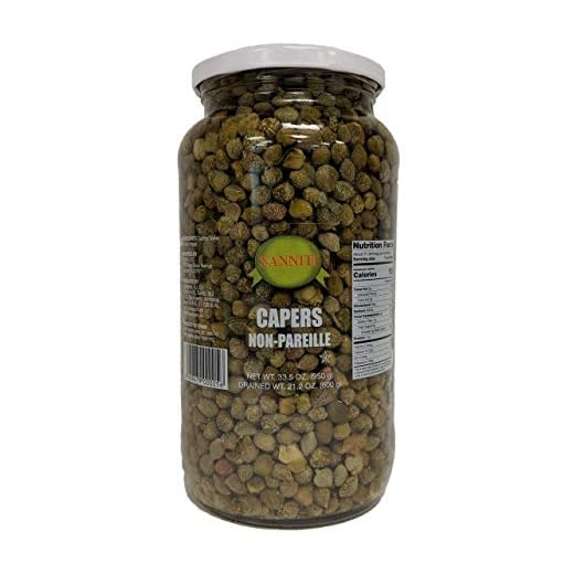 Sanniti Spanish Non Pareil Capers in Vinegar and Salt Brine - 33.5 oz (2 Pack)