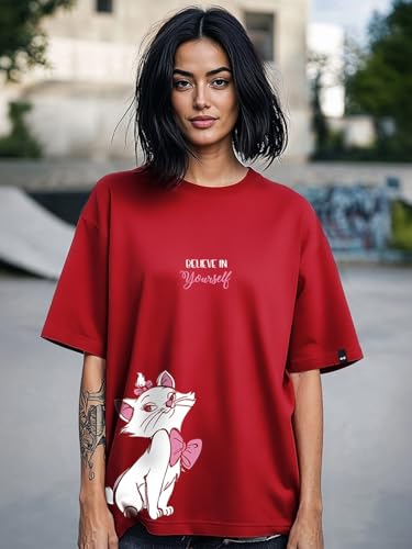 Image of Bewakoof Women's Cotton Oversized Fit Half Sleeve Round Neck T-Shirt | Casual wear | Streetwear | Oversized Tshirt for Woman Cotton| Baggy