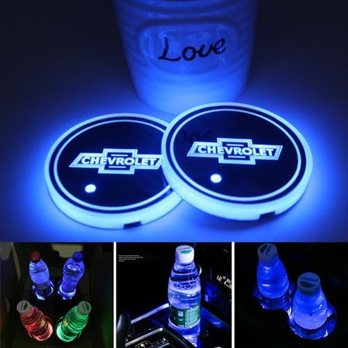 2Pcs fit Chevy LED Car Cup Holder Lights Inserts 7 Colors Changing Waterproof Cup Holder Coaster Cup Holder Insert for Car Accessories