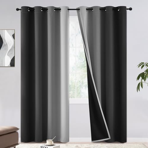COSVIYA 100% Blackout Curtains & Drapes Ombre Black Curtains 84