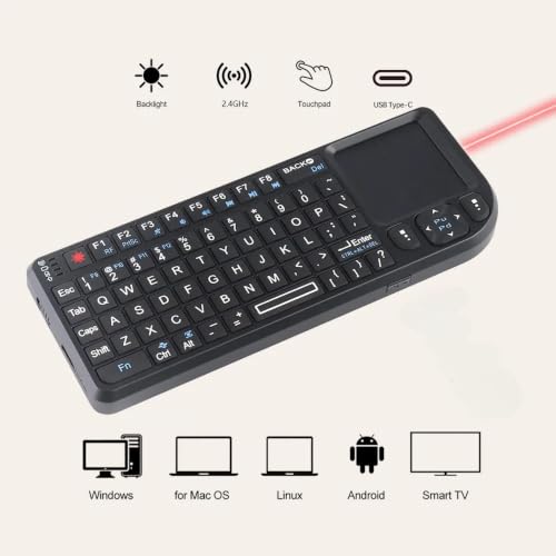 Image of XIKKART Bluetooth Mini Keyboard with Touchpad, Presenter & Backlit Keys, Rechargeable Wireless Portable Pocket Size Keyboard for Smart TV, Android TV Box, Laptop, PC, Tablet & Smartphone (Black)