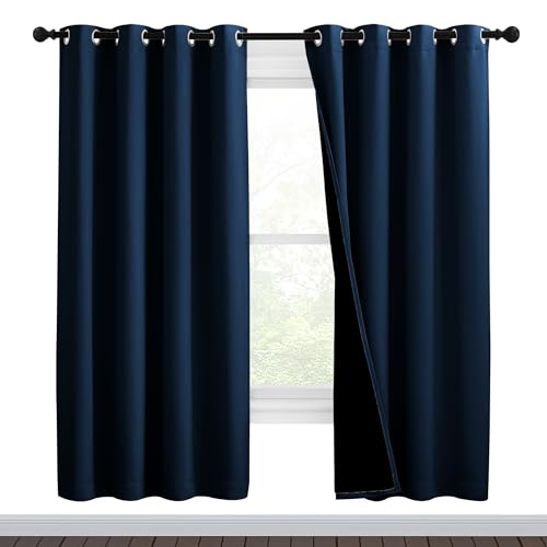Image of NICETOWN Moroccan Blue Full Shade Curtain Panels, Pair of Thermal Insulated & Energy Efficiency Blackout Drapes for Living Room Windows, Lined Silky Performance Window Dressing (46 inch Wide x 72 inch Long)