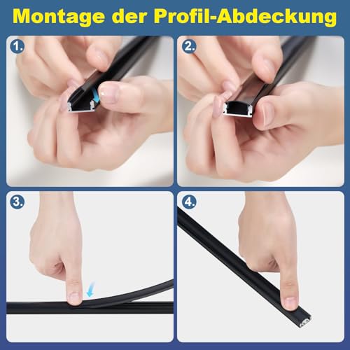 Molfanco LED Aluminium Profil 12 x 1m LED Aluminium Profil mit Schwarzen Abdeckung, Endkappen, und Montageklammer für LED-Streifen (U-profil-schwarz-12m) LED-Streifen Nicht Im Lieferumfang Enthalten