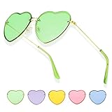 Johiux Herz Sonnenbrille Randlose Grün Love Brille, Sonnenbrille Festival Damen Vintage,Herzförmige Sonnenbrille für Partys, Reisen, Hippie-Mode und festival zubehör. (Grün)