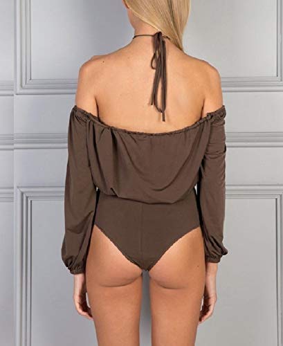 Macacões femininos confortáveis frente única da Doufine, Café, XS