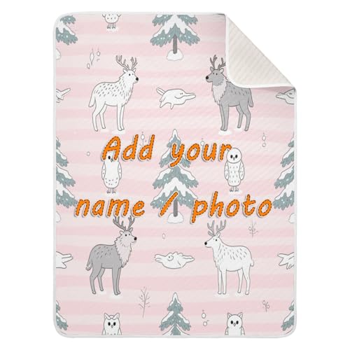 Custom Nordic Animal Deer Pink Stripe Star Baby Swaddle Blankets Soft Customize Kitten Monogrammed Blankets for Nursery Stroller Crib 30x40in cobijas para