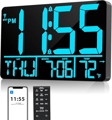 tawiliysy 13" Bluetooth Auto Sync Wall Clock - Large Digital