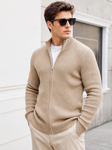 Image of TYSORT Men's Cotton Full Sleeve High Neck Full Zipper Sweater for Men, Cable Knitted Cardigan for Men