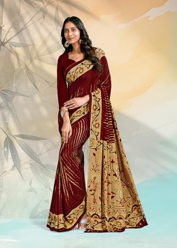 Image of Jaanvi fashion Women's Crepe Silk Saree with Unstitched Blouse Piece | Soft Lightweight Traditional Ethnic Wear Saree for Party, Wedding, Festival