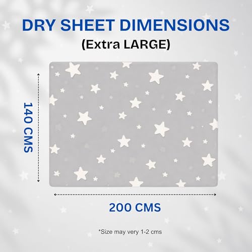 Image of Zikku Printed Dry Sheets for Baby Bed Size Double Bed Extra Large Soft |Comfortable |Extra Absorbency|Fast Dry (200x140 cm, Grey, Star Print)