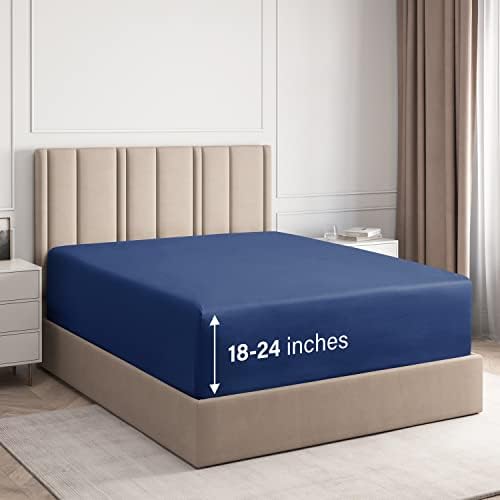 Extra Deep Pocket Fitted Sheet - Single Fitted Sheet Only - Extra Deep Pockets Twin XL Size Sheets - Fits 18 in to 24 in Mattress - Extra Deep Twin XL Fitted Sheet - Deep Pockets That Actually Fits