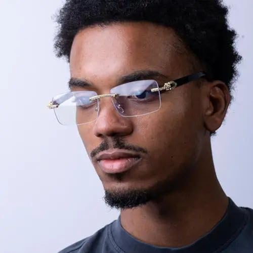 Image of JUDOO Rimless Rectangle Sunglasses for Men Women Fashion Hip hop Frameless Designer Shades Y2K Square Clear Glasses