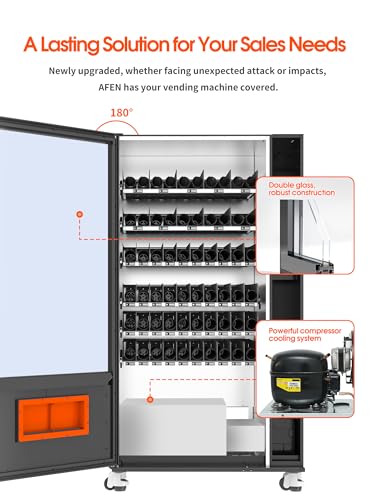 Image of Afen Commercial Vending Machine with Bill & Coin Acceptor and Card Reader, 60 Slot Refrigerated Beverage Snack Combo Vending machine for Business, Durable Cashless Drink Vending in Bulk