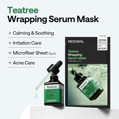 Image of MEDIHEAL Wrapping Serum Mask [Teatree] Calming Hydra - 99% Pure Teatree & Terpineol for Acne-Prone Skin - Helps Calm Redness & Control Excess Oil - Improves Overall Skin Clarity (10 Sheets)