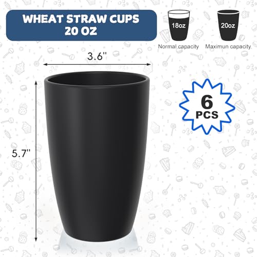 Image of 6PCS Wheat Straw Cups, 20 OZ Reusable Black Plastic Cups for Party | Lightweight & Unbreakable Cups for Lemonade & Soda - Plastic Cups for Pool Party