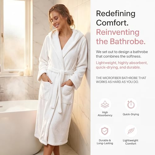 Image of PJGGZ Hooded Bathrobes for Women, Soft Long Towel Robes for Women - Quick Dry yet Warm