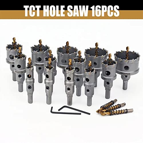 Dashap 16Pcs Hole Saw Kit With Case, Tungsten Carbide Tipped Hole Saw Set, Metal Hole Saw With Drill Bits, Cutting Diameter 5/8'' To 2-5/64'' #TOP3