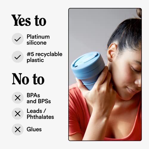 Stojo Collapsible Travel Cup Bundle - Sage Green and Steel, 12oz / 355ml - Reusable To-Go Silicone Cup Set