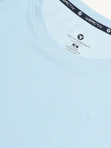 Image of TECHNOSPORT Women Relaxed Fit Cubic Melange Round Neck T-Shirt | Quick Dry Polyester Casual Tee with UPF 50+ UV Protection, Anti-Microbial & Double Cool Technology
